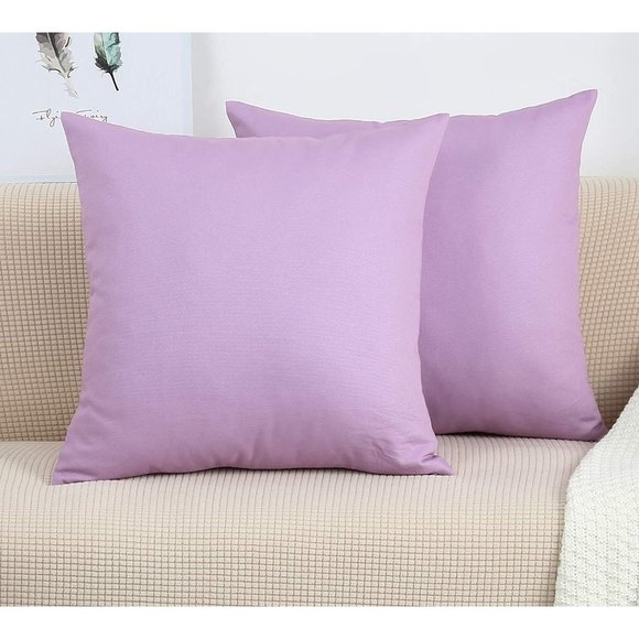 TangDepot Cotton Solid Throw Pillow Covers, 18" x 18" , Light Purple Lavender - Picture 1 of 6